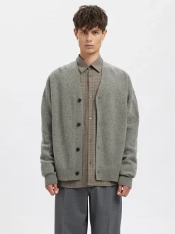 Rolf Knit Wool Cardigan, Medium Grey Melange, XXL