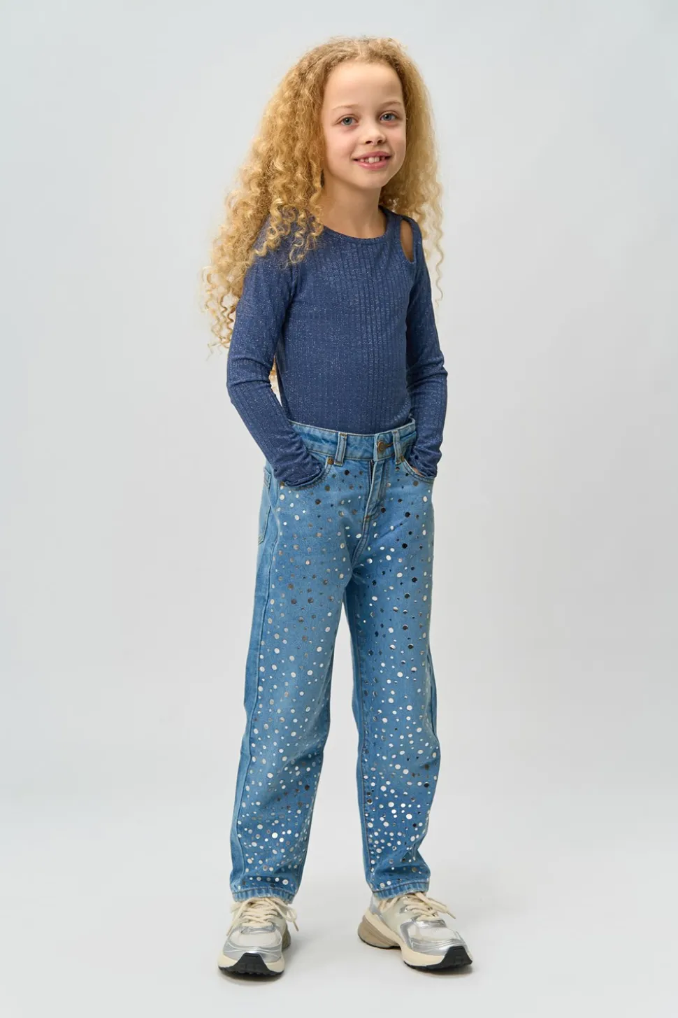 Romina Mom Fit Jeans, Light Blue Denim, 134-140 cm