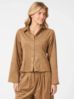 Rosa Faux Suede Skjorte, Cognac, 36