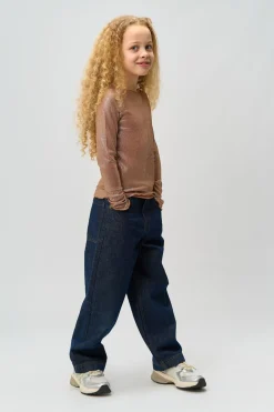 Rosalind Langærmet Glitter Bluse, Gold, 134-140 cm