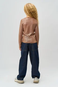 Rosalind Langærmet Glitter Bluse, Gold, 134-140 cm