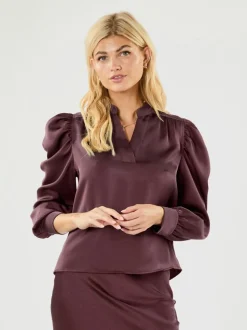 Rosslyn Heavy Sateen Bluse, Burgundy, 38