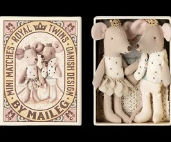 Royale Lillebror & Lillesøster Tændstikæske Tvillingemus, Hvid/Gylden