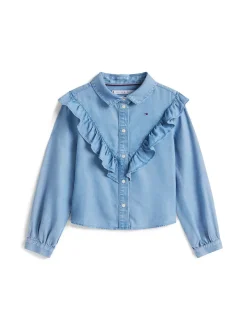 Ruffle Bluse, Denim, 152 cm