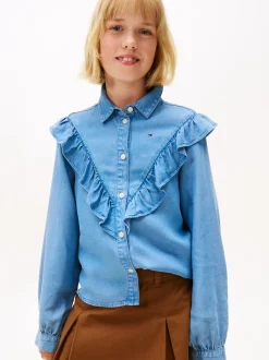 Ruffle Bluse, Denim, 152 cm