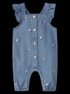 Sage Denim Overalls, Denim Blue Flower EMB, 86 cm