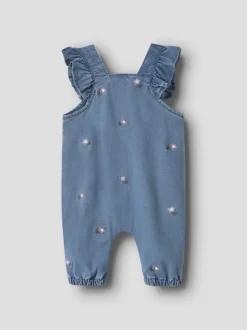 Sage Denim Overalls, Denim Blue Flower EMB, 86 cm