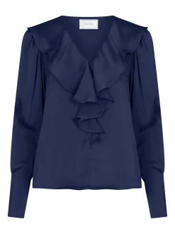 Sandie Sateen Bluse, Navy, 38