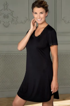 Silk Jersey Natkjole, Black, L