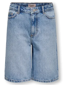 Sonny Wide Denim Shorts, Light Blue Denim, 140 cm