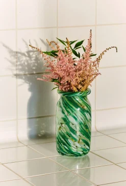Splash Roll Neck Vase, Green Swirl