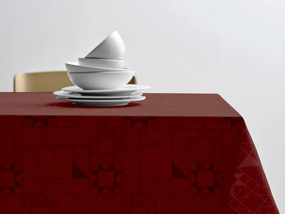 Star Damask Dug, Rød, 140x270 cm