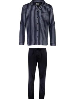 Striped Satin Pyjamas, Navy, XXL