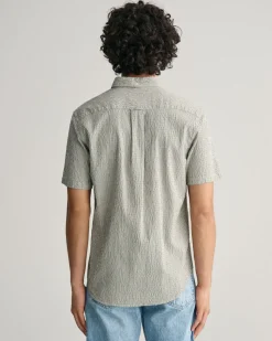 Striped Seersucker Skjorte, Pine Green, XL