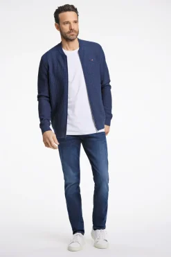 Structured Knit Cardigan, Blue Mel, XXL