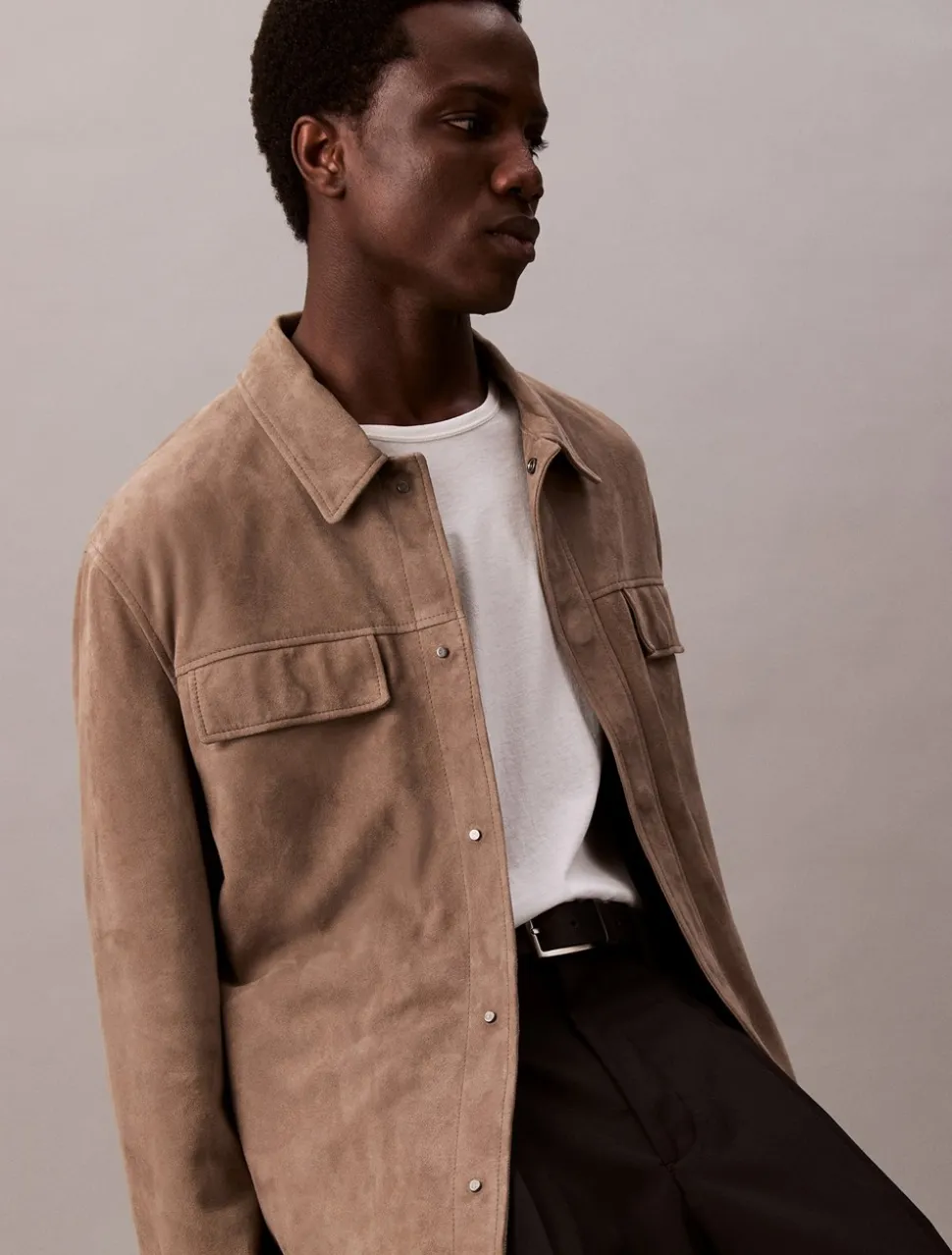 Suede Overshirt, Morel, L