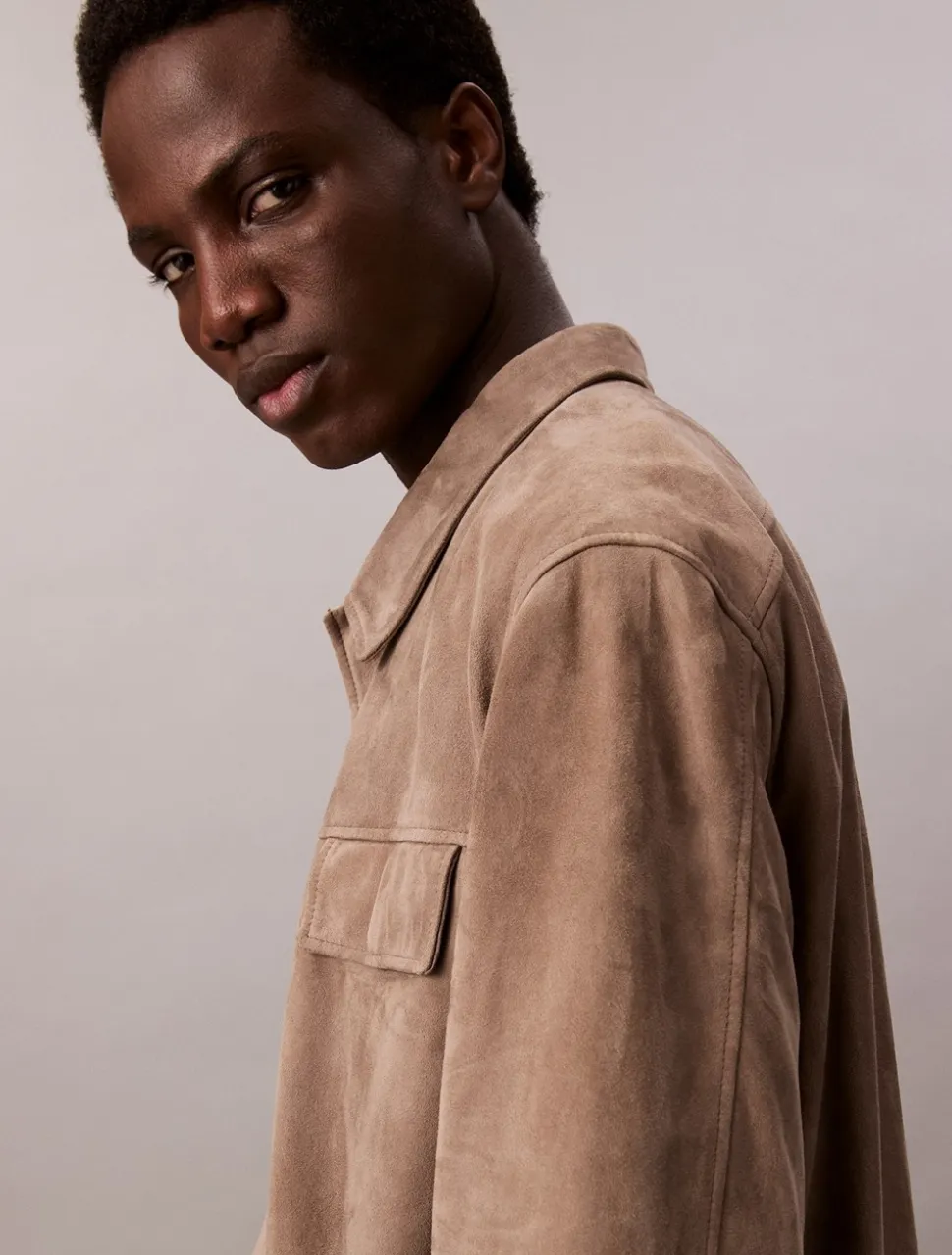 Suede Overshirt, Morel, L