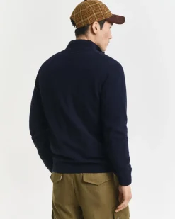 Superfine Lambswool Half Zip Striktrøje, Marine, XL