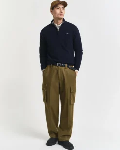 Superfine Lambswool Half Zip Striktrøje, Marine, XL