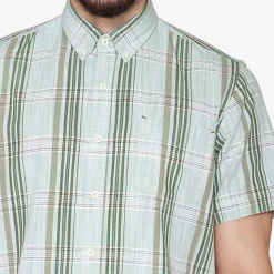 Teis Check Slub Skjorte, Worn Green, XL