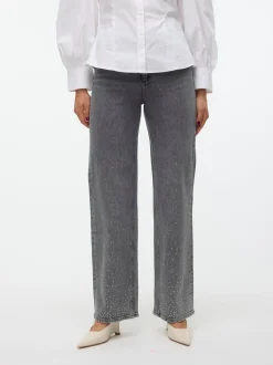 Tessa Wide Studs Jeans, Light Grey Denim, W33/L32