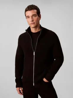 Texture Stitch Cardigan, Black, XL