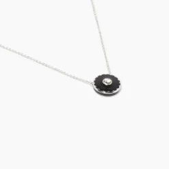 The Medallion Pendant Halskæde, Sølv/Sort, 41+2,5 cm