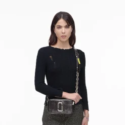 The Metallic Distressed Big Shot Crossbody, Dark Grey