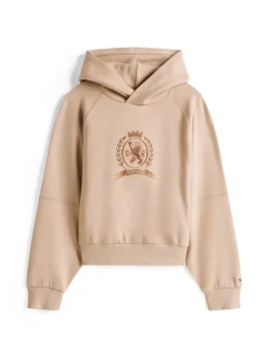 Tonal Crest Embroidery Interlock Hættetrøje, Malted Milk, 164 cm