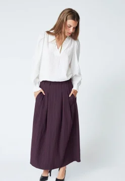 TrinnyCC Pleat Stripe Nederdel, Plum, M