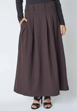 TrinnyCC Pleat Stripe Nederdel, Dark Brown, M