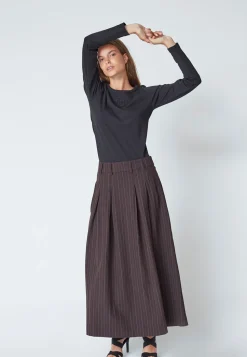 TrinnyCC Pleat Stripe Nederdel, Dark Brown, M