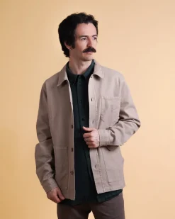 Twill Men's Overshirt, Cashew Beige, S