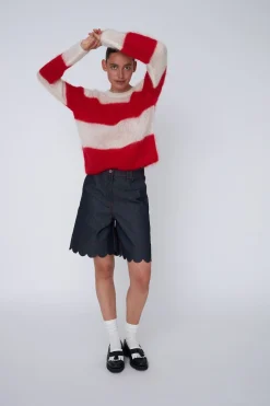 Unwashed Denim Scallop Shorts, Raw Denim, 42