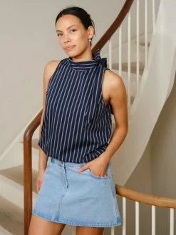 Veda Double Stripe Top, Navy, 38