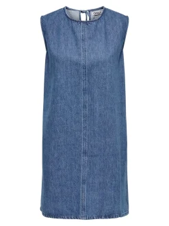 Vigga Open Back Denimkjole, Medium Blue Denim, M