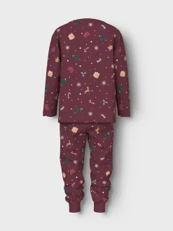 Vismas Mini Pyjamassæt, Burgundy Xmas AOP, 116 cm