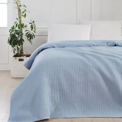 Waffle Sengetæppe, Lys Blå, 220x220 cm