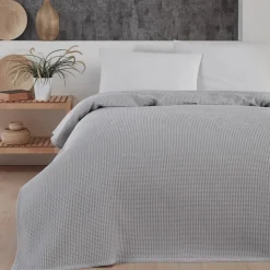 Waffle Sengetæppe, Lys Grå, 240x260 cm