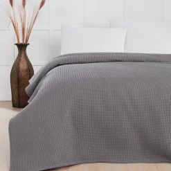 Waffle Sengetæppe, Mørk Grå, 220x220 cm
