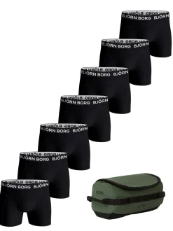 Wash Bag + Cotton Stretch 7-pak Boxershorts, Sort/Grøn, L