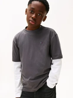 Washed Faded Graphic T-shirt, Washed Black, 152 cm