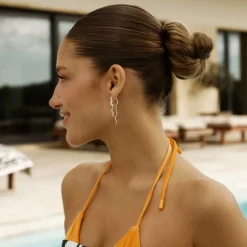 Wavy Sparkly Heart Øreringe, Silver