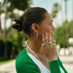 Wavy Sparkly Heart Øreringe, Silver