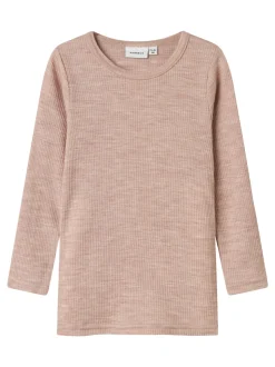 Wax Wool Rib Langærmet T-shirt, Shadow Gray, 110 cm