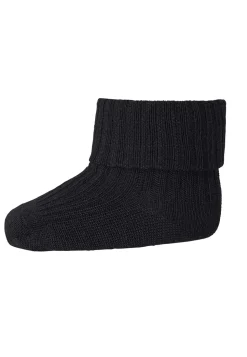 Wool Rib Baby Strømper, Black, 25-28
