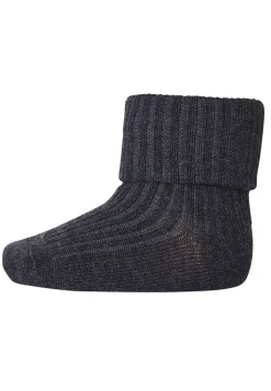 Wool Rib Baby Strømper, Dark Grey Melange, 25-28