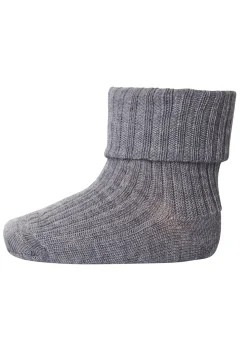 Wool Rib Baby Strømper, Grey Melange, 25-28