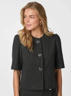 Xanthe Herringbone Blazer, Dark Grey, 40
