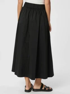 Yara Long Poplin Nederdel, Black, 40